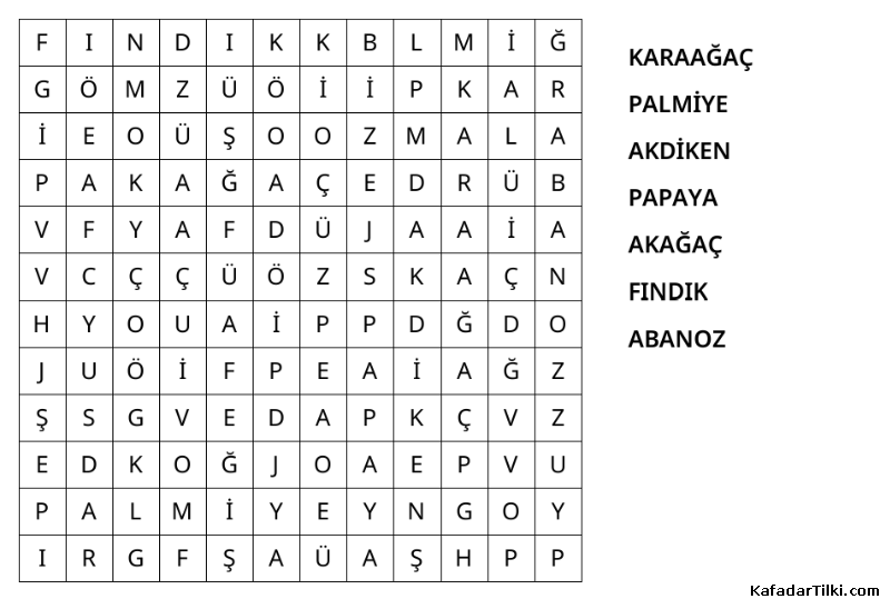 Kolay Kelime Avı, Ağaçlar - 1