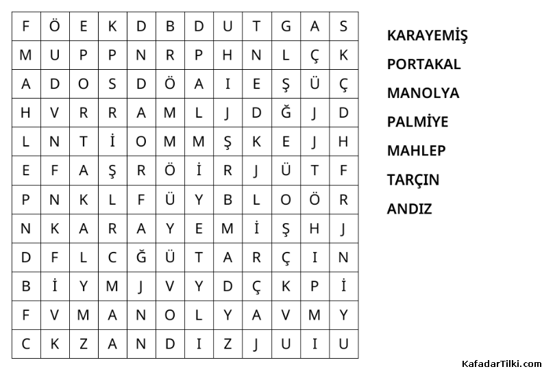 Kolay Kelime Avı, Ağaçlar - 5