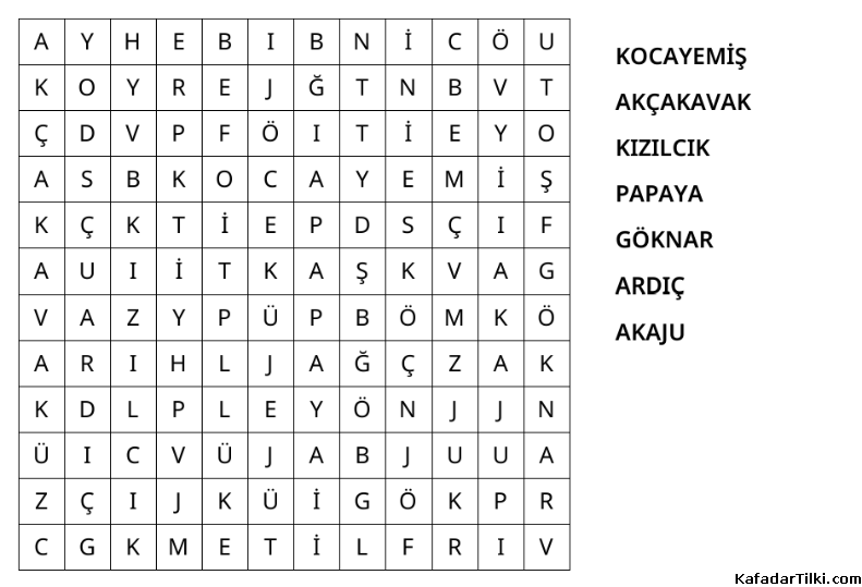 Kolay Kelime Avı, Ağaçlar - 7