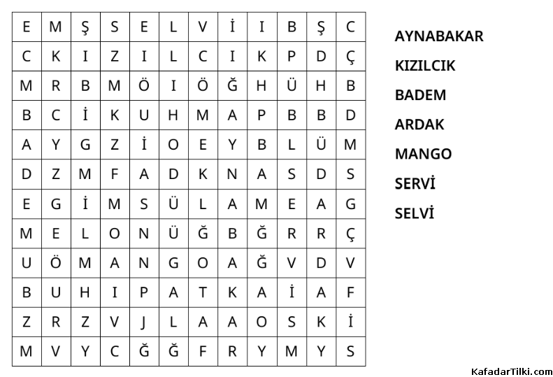 Kolay Kelime Avı, Ağaçlar - 8