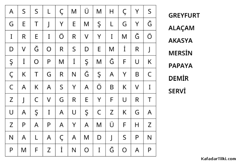 Kolay Kelime Avı, Ağaçlar - 10