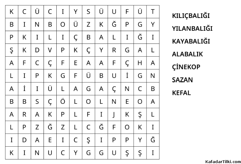 Kolay Kelime Avı, Balıklar - 3