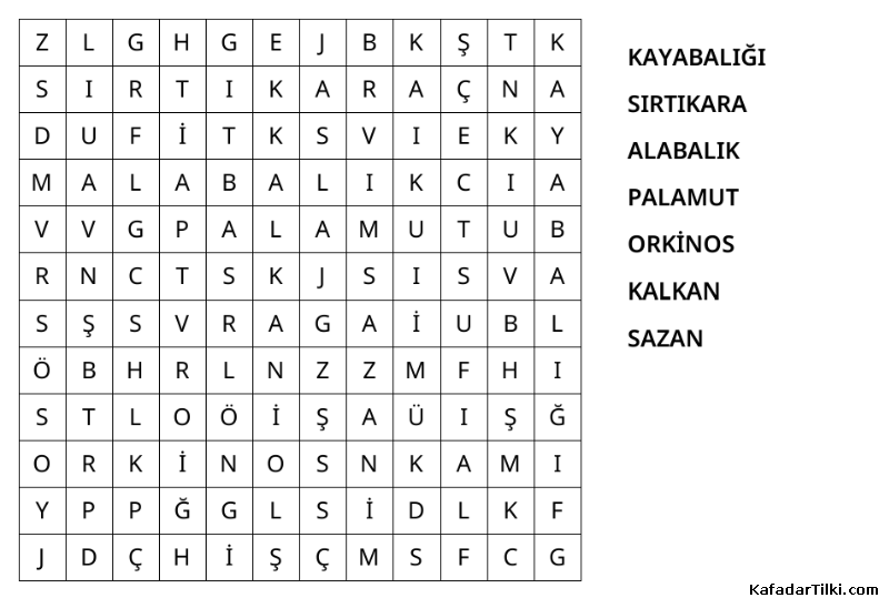 Kolay Kelime Avı, Balıklar - 7