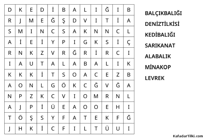 Kolay Kelime Avı, Balıklar - 8