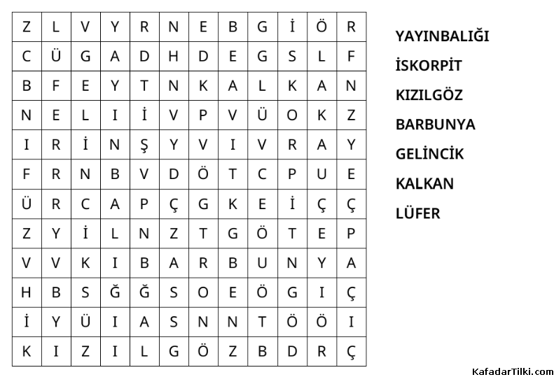 Kolay Kelime Avı, Balıklar - 10