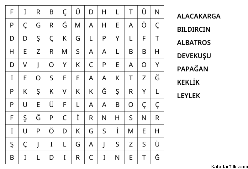 Kolay Kelime Avı, Kuşlar - 2