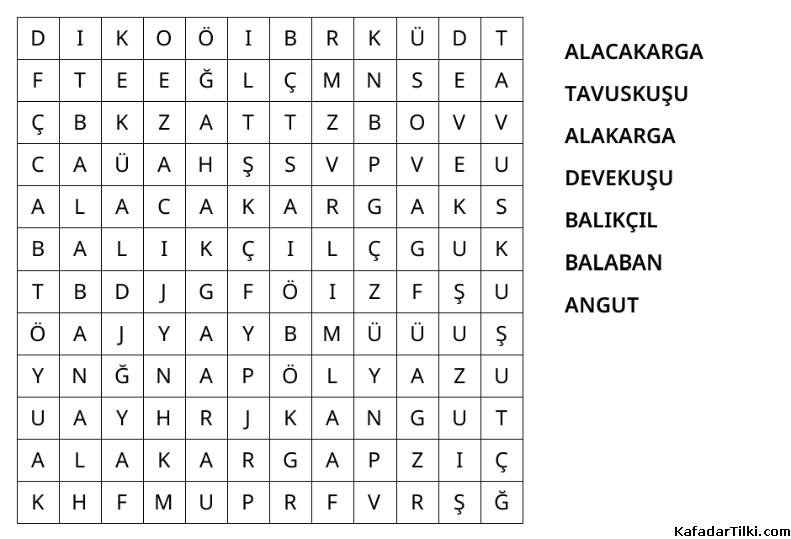 Kolay Kelime Avı, Kuşlar - 3