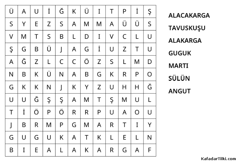 Kolay Kelime Avı, Kuşlar - 4