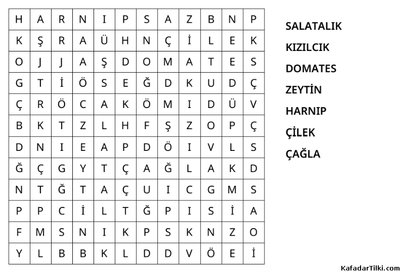 Kolay Kelime Avı, Meyveler - 1