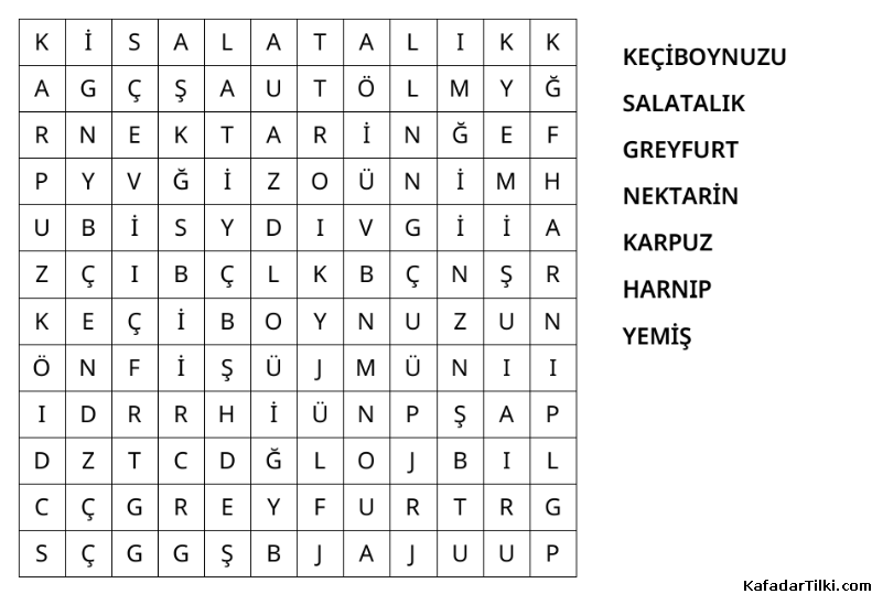 Kolay Kelime Avı, Meyveler - 2