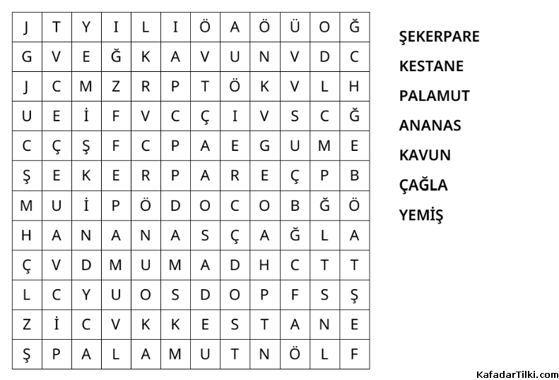 Kolay Kelime Avı, Meyveler - 8