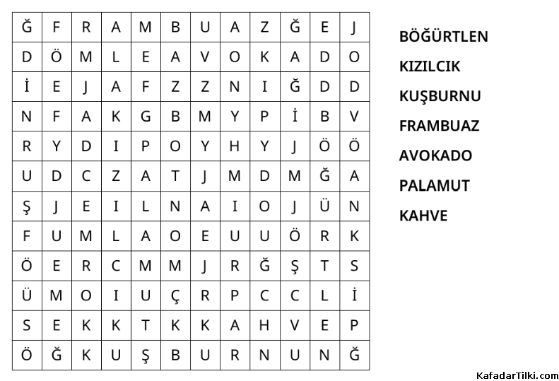 Kolay Kelime Avı, Meyveler - 10
