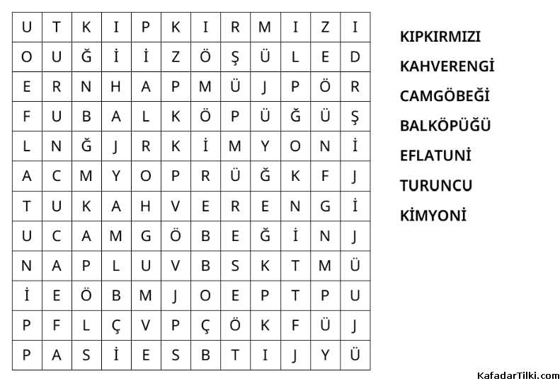 Kolay Kelime Avı, Renkler - 2