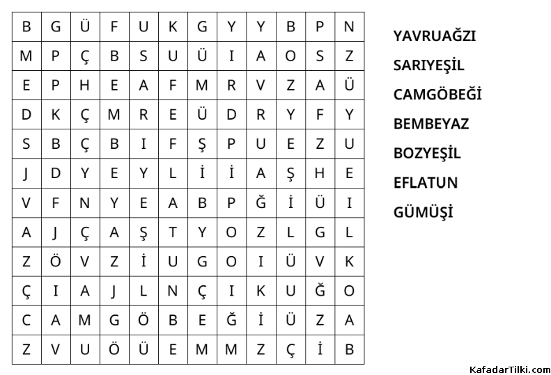 Kolay Kelime Avı, Renkler - 3