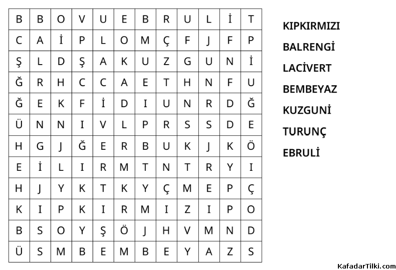 Kolay Kelime Avı, Renkler - 4