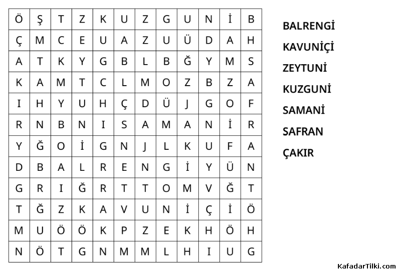 Kolay Kelime Avı, Renkler - 5