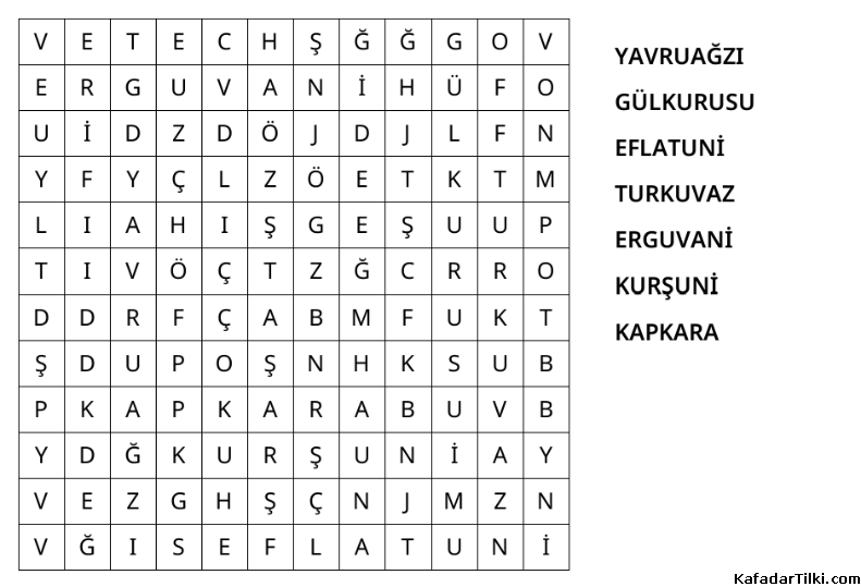 Kolay Kelime Avı, Renkler - 6
