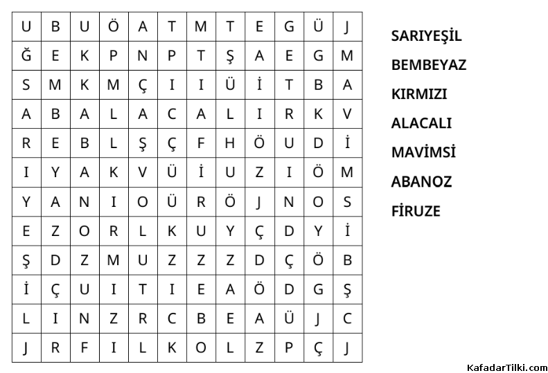 Kolay Kelime Avı, Renkler - 7