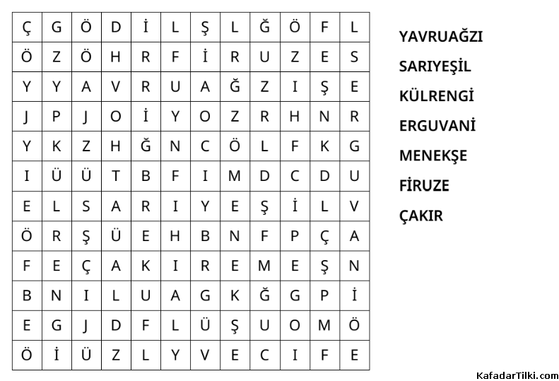 Kolay Kelime Avı, Renkler - 8