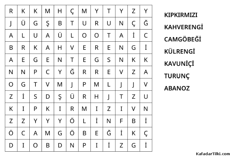 Kolay Kelime Avı, Renkler - 9