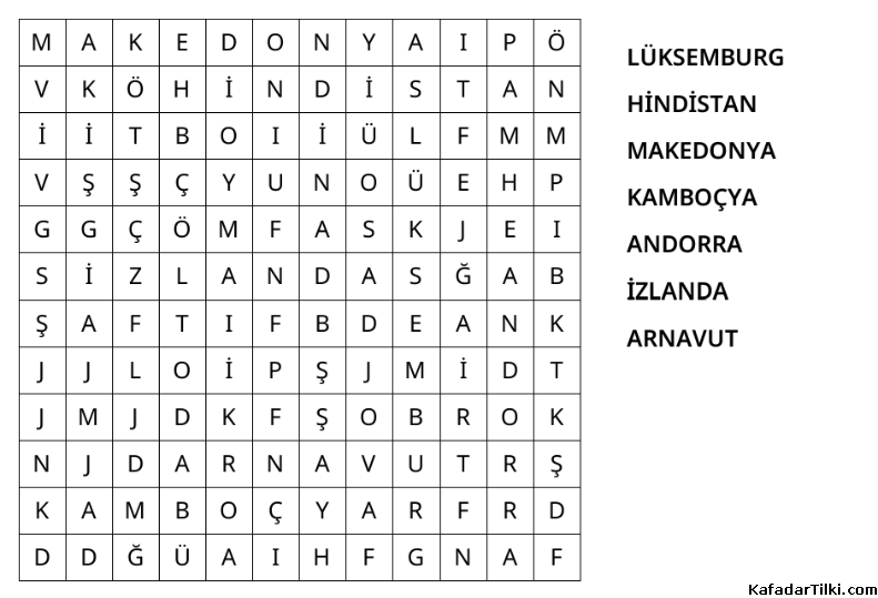 Kolay Kelime Avı, Ülkeler - 3