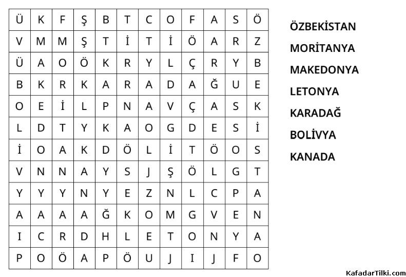 Kolay Kelime Avı, Ülkeler - 6